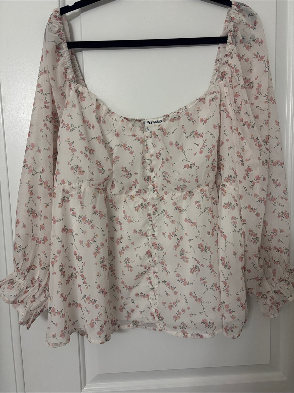 ARULA Cream Blouse with Pink Floral Print